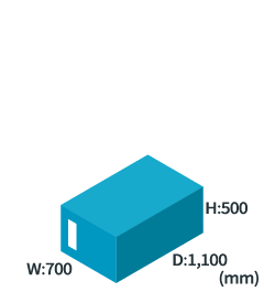 H:500mm、W:700mm、D:1,100mm
