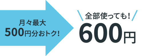 月々最大500円分おトク！全部使っても！600円